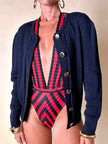 Cardigan Yves Saint Laurent blu navy con bottoni dorati a specchio