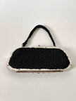 Borsa da sera vintage Art Déco in crochet  nero con montatura in metallo argentato
