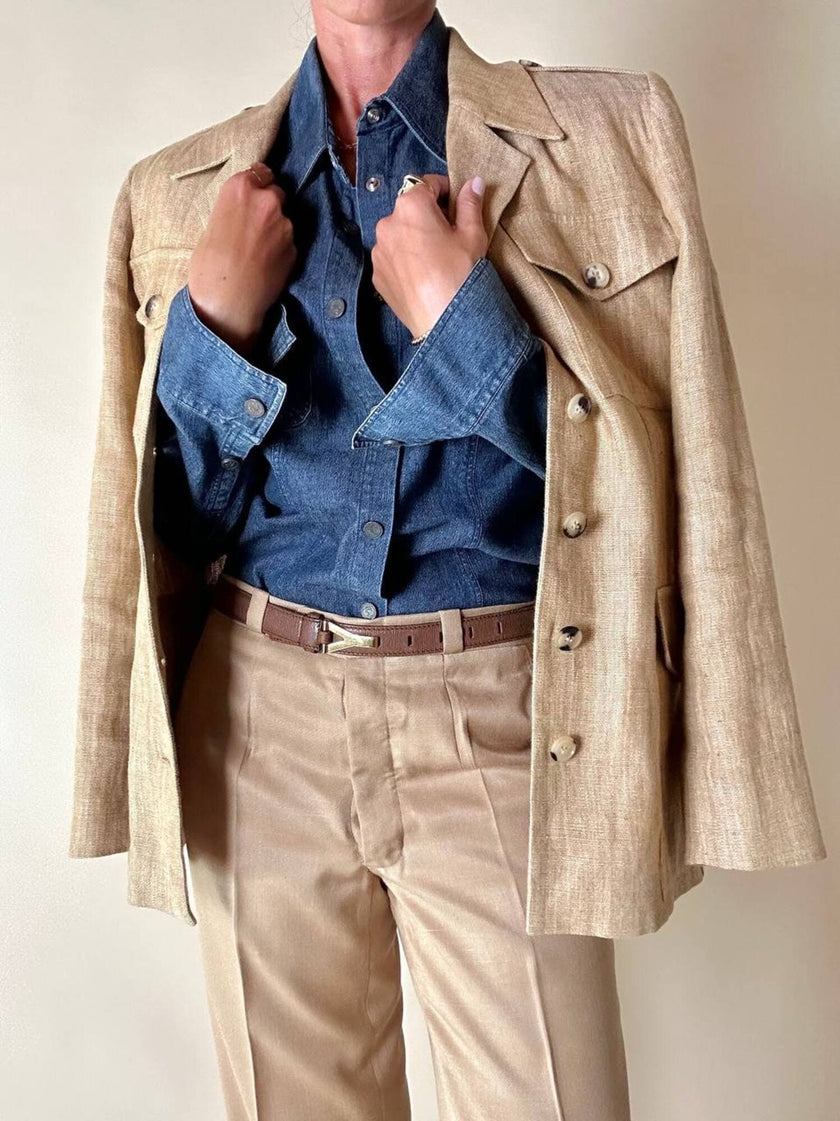 Camicia Fendissime in denim blu con bottoni  moneta da 10 lire