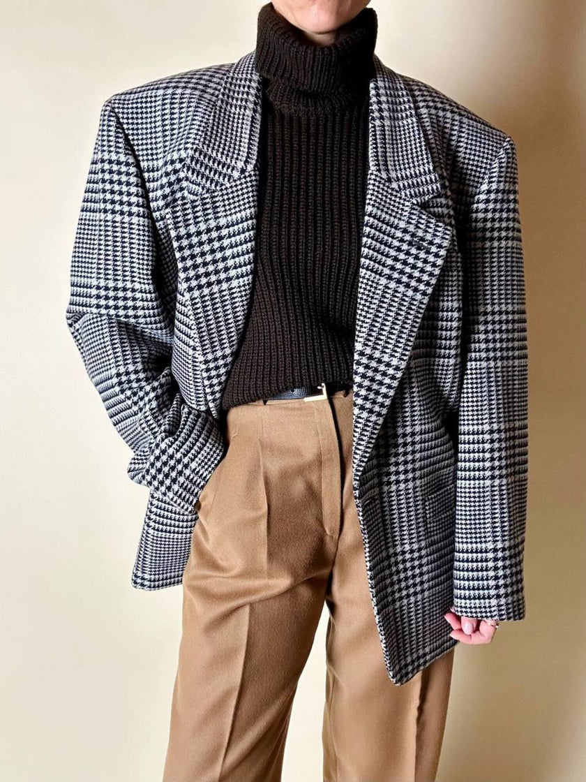 Blazer vintage Gianni Versace in lana jacquard fantasia principe di Galles