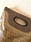 Tote bag vintage Fendi in tela monogram e marrone con finiture in pelle tortora