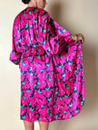 Vintage Yves Saint Laurent Wickelkleid aus Seidensatin mit Blumenmuster
