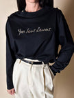 Maglia vintage Yves Saint Laurent in cotone nero con firma ricamata e bottoni dorati