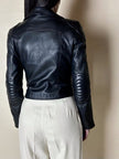 Giacca Biker vintage in pelle nera Brooklyn Bridge Factory