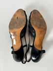 Sandali vintage Yves Saint Laurent in rete mesh nera e nabuk