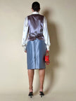 Completo gonna/gilet in raso grigio azzurro “Yves Saint Laurent”