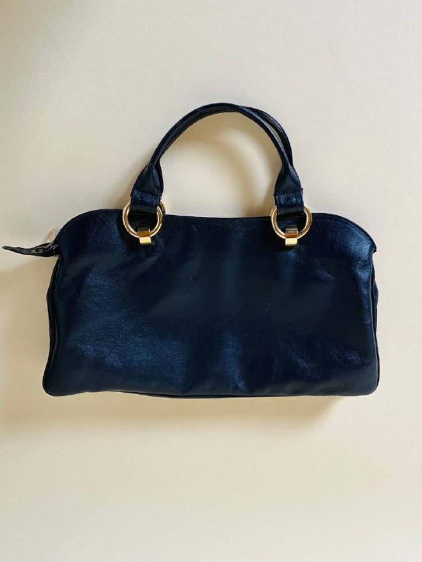 Borsa a mano in pelle blu notte