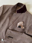 Blazer vintage oversize in fresco di lana principe di Galles beige e marrone con pochette in seta Vincam