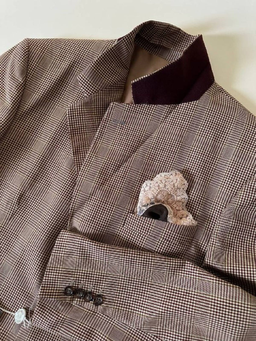 Blazer oversize in fresco di lana principe di Galles beige e marrone Vincam