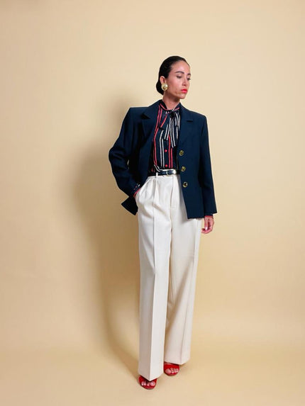 Blazer blu con bottoni in metallo oro Yves Saint Laurent