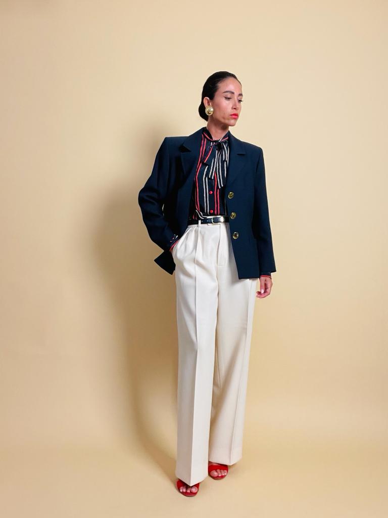 Blazer blu con bottoni in metallo oro Yves Saint Laurent