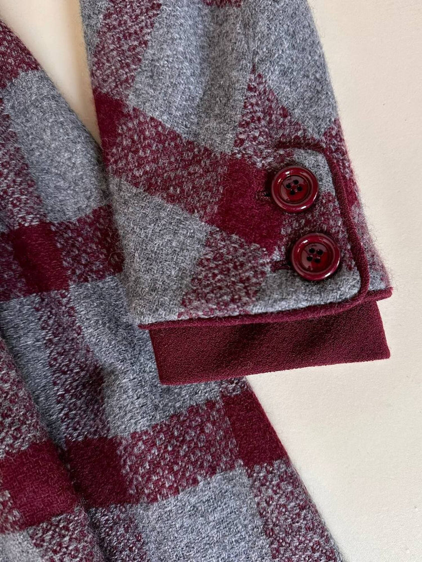 Abito Velentino Boutique in lana fantasia check grigio e bordeaux
