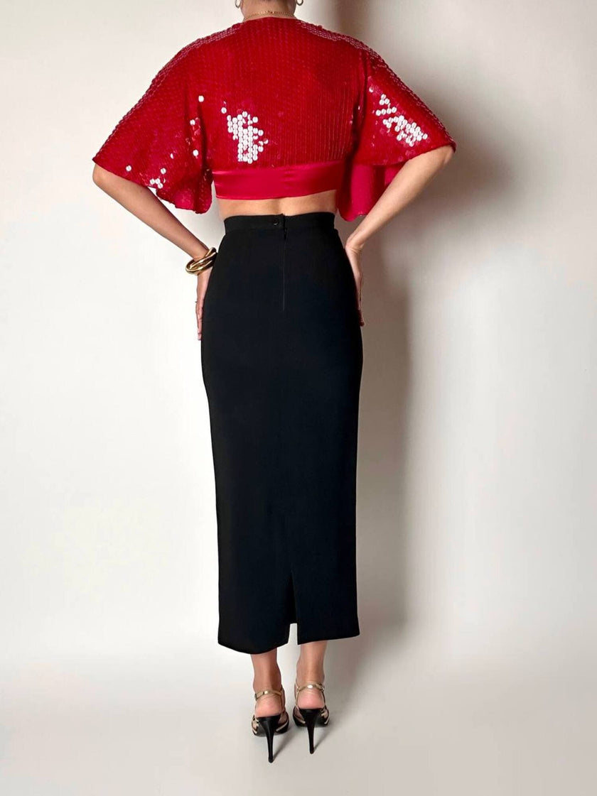 Gonna vintage Gai Mattiolo Couture modello a tubino in crèpe nero