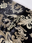 Gonna lunga a tubino in raso jacquard nero e platino fantasia floreale
