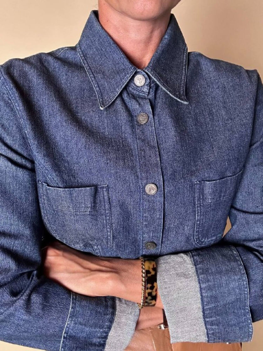 Camicia Fendissime in denim blu con bottoni  moneta da 10 lire