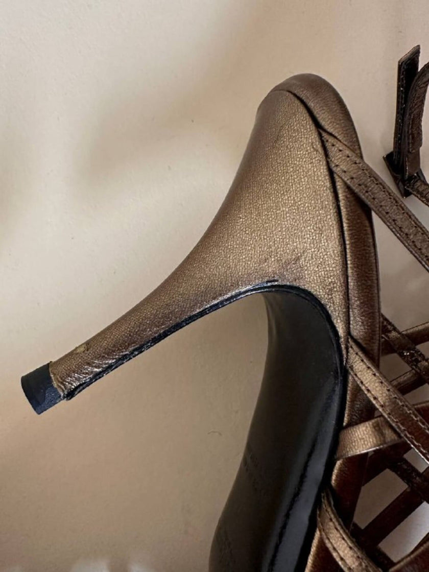 Sandali a gabbia in laminato bronzo “Yves Saint Laurent”
