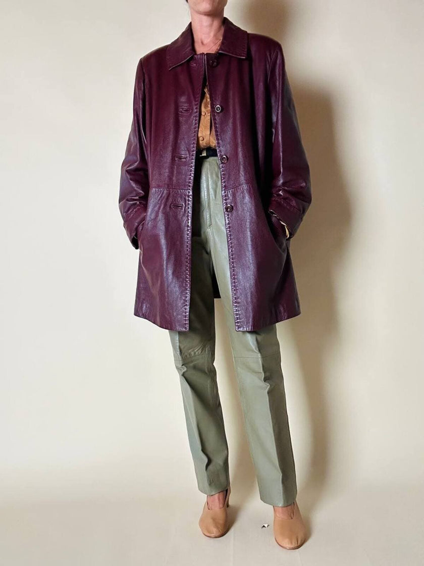 Giaccone svasato in pelle bordeaux “Allegra”