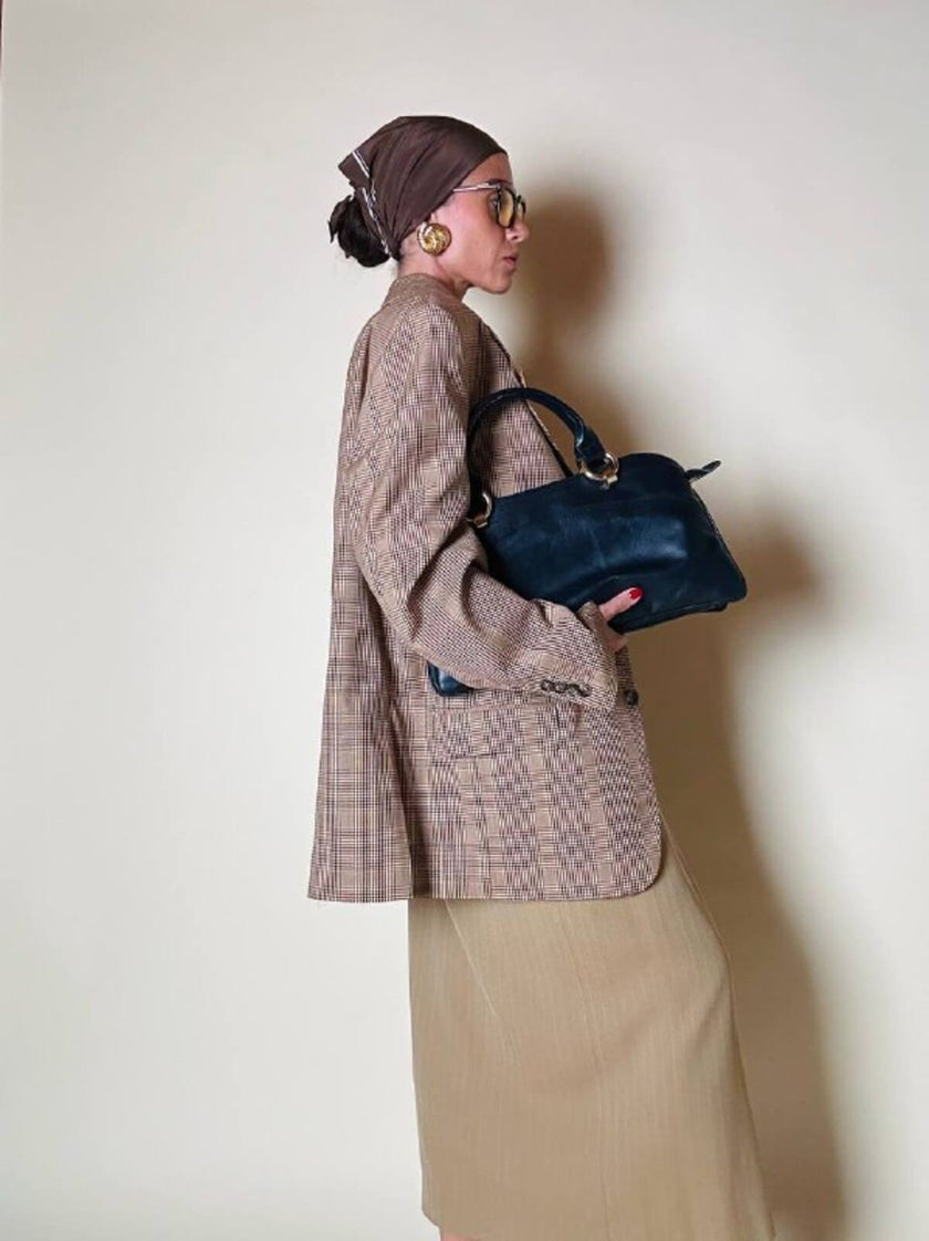 Borsa a mano in pelle blu notte