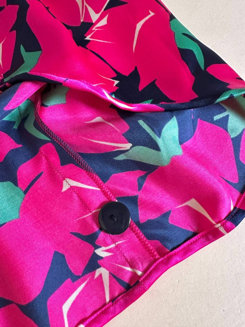 Vintage Yves Saint Laurent Wickelkleid aus Seidensatin mit Blumenmuster