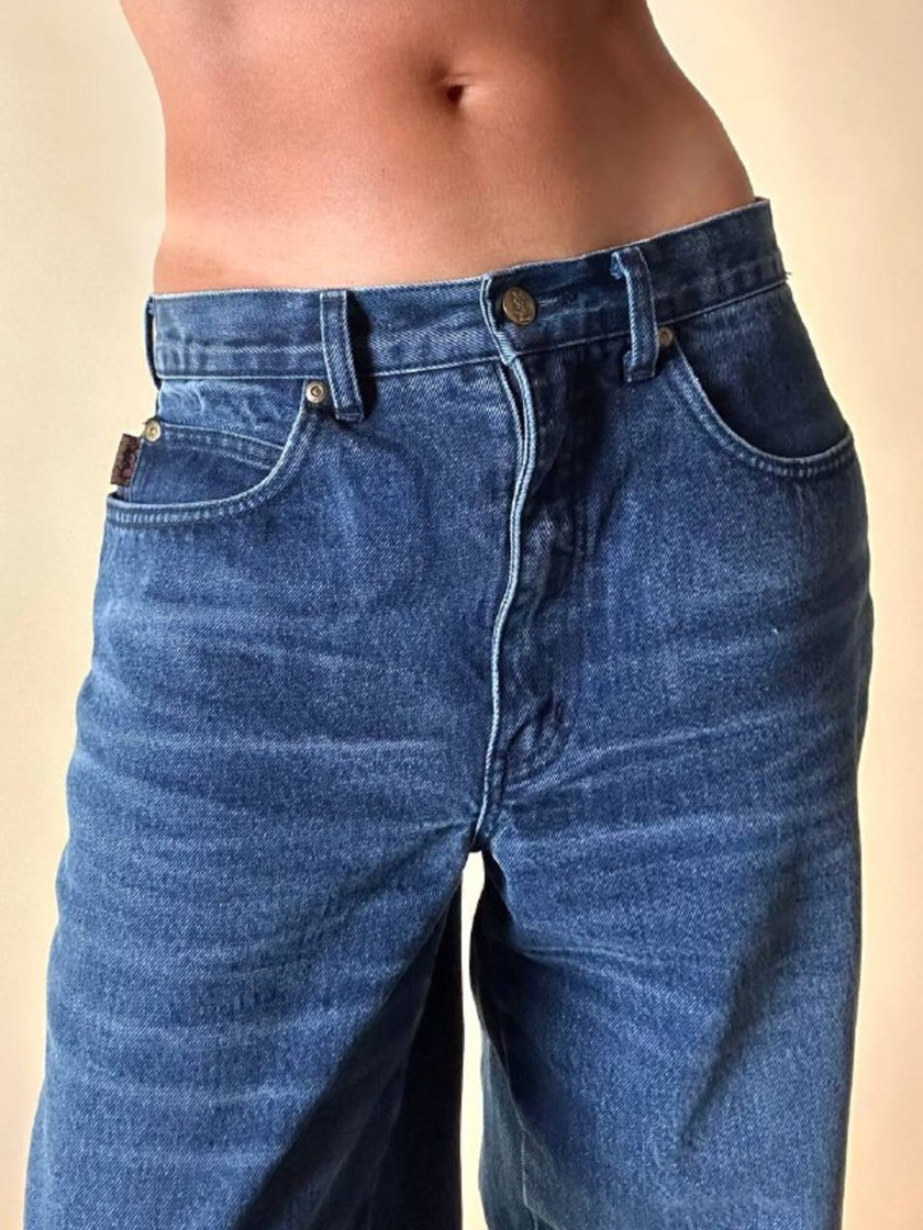 Jeans Yves Saint Laurent Vintage Boy-Friend in Denim Blu Scuro Slavato