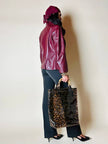 Clever Carriage Co. Tote-Bag aus leopardenmuster-PVC mit Griffen aus echtem Bambus