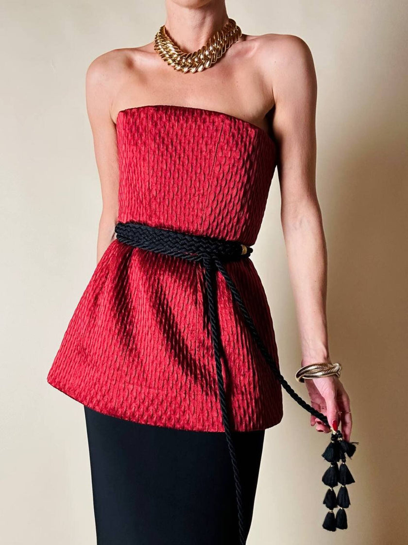 Bustier couture in seta operata rosso sangria