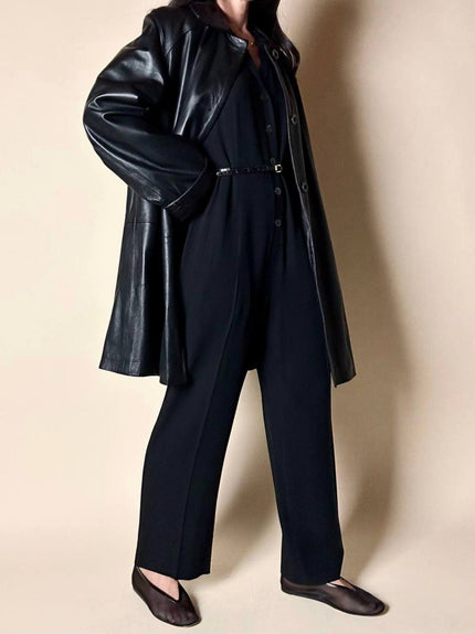 Jumpsuit Sportmax nera con abbottonatura frontale e pantalone con piega