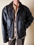 Bomber aviator in pelle testa di moro con fodera gialla matelassé