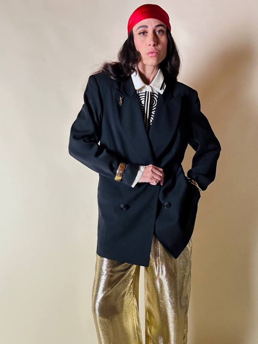 Blazer doppio petto nero con bottoni a spirale in cordino “Galanti”