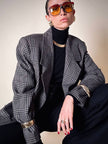 Blazer sartoriale in rasato di lana principe di Galles fango e nero