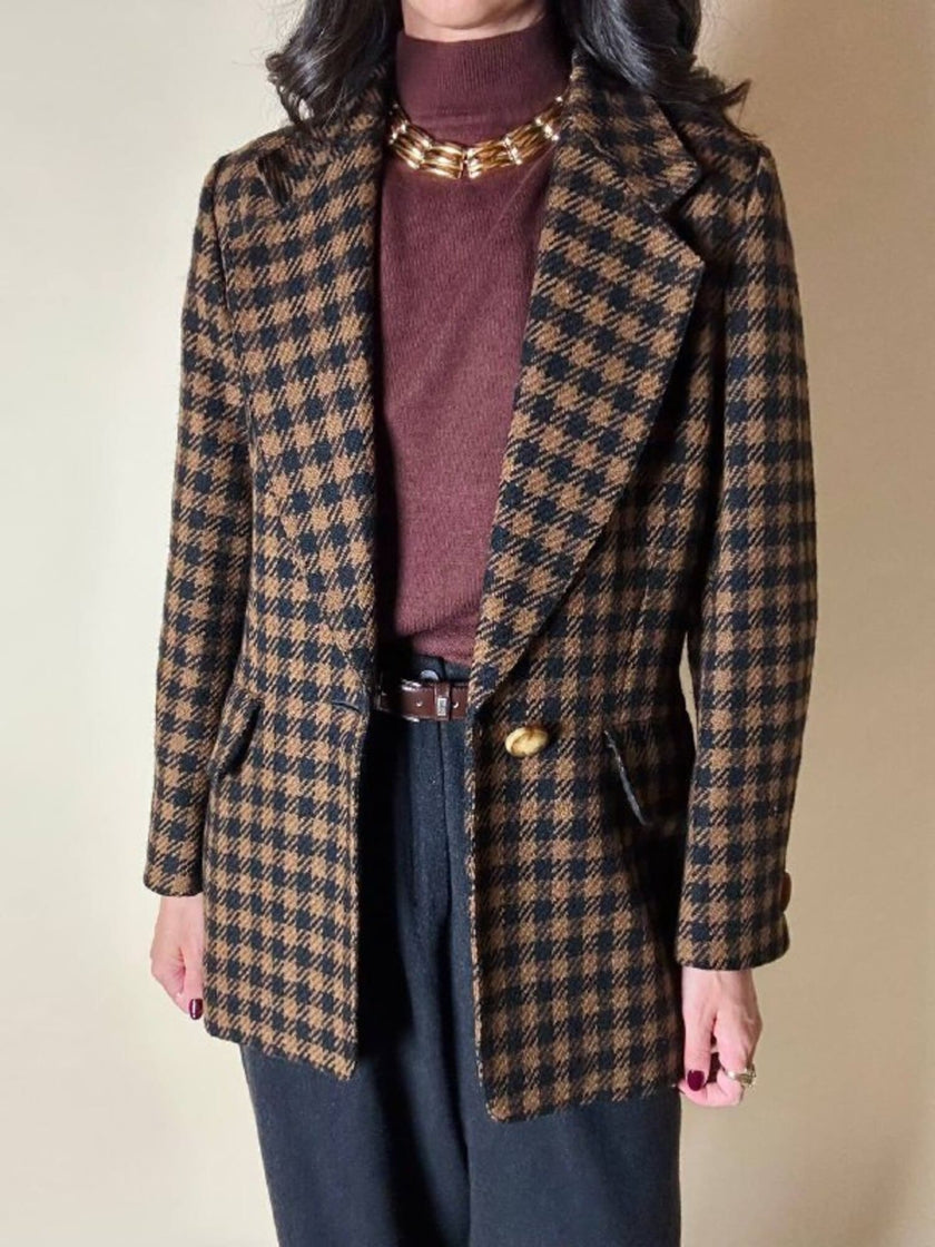 Blazer Guy Laroche in lana fantasia pied de poule ruggine e nero