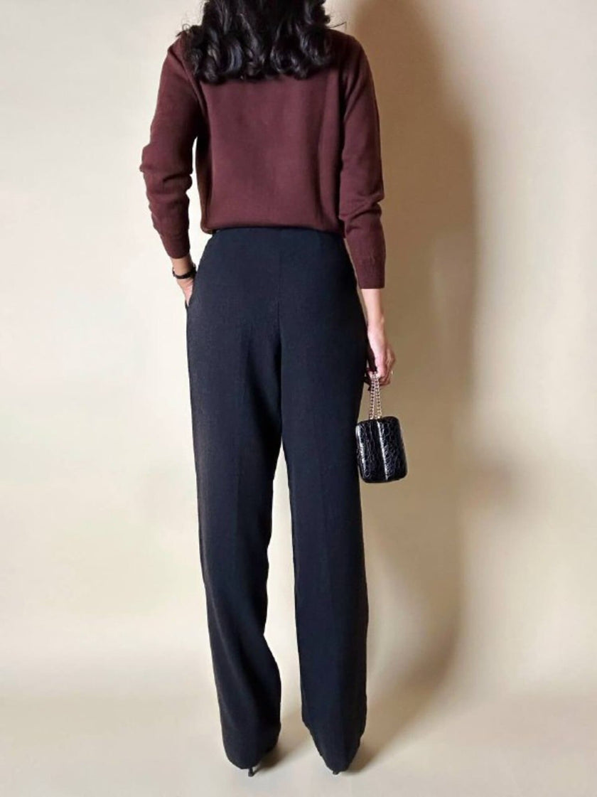 Pantalone Yves Saint Laurent a vita alta con pince in lana grigio antracite