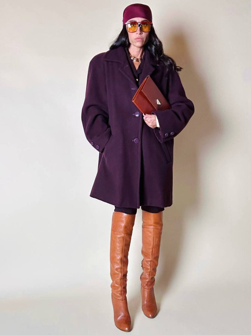 Cappottino oversize in lana color prugna Confezioni Adri