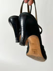 Sandali vintage Yves Saint Laurent in rete mesh nera e nabuk