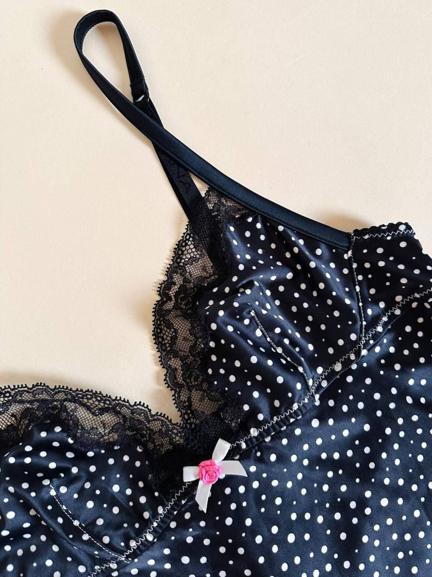 Tubino in raso elasticizzato nero a pois bianchi Dolce & Gabbana