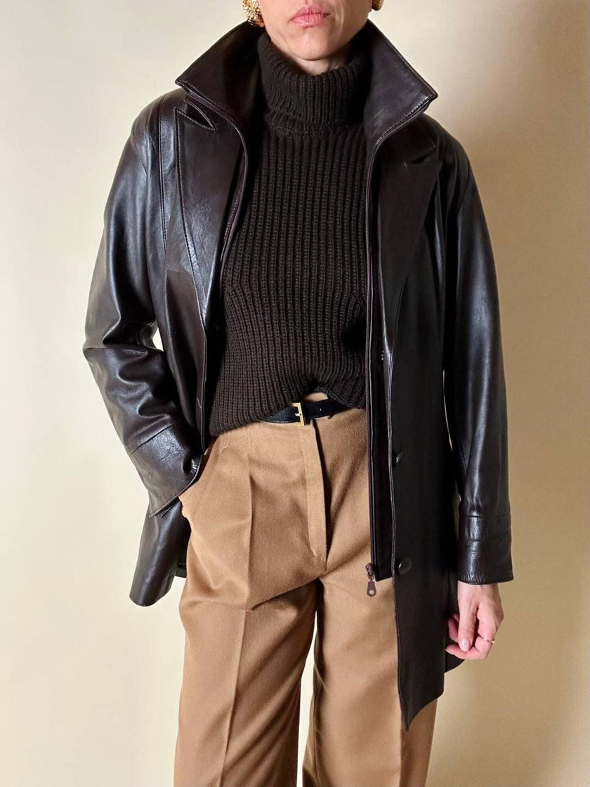 Gilet dolcevita Stefanel vintage in lana marrone a coste