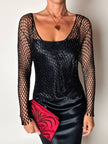 Giacca gioiello vintage in rete di perline nera Byblos Blu