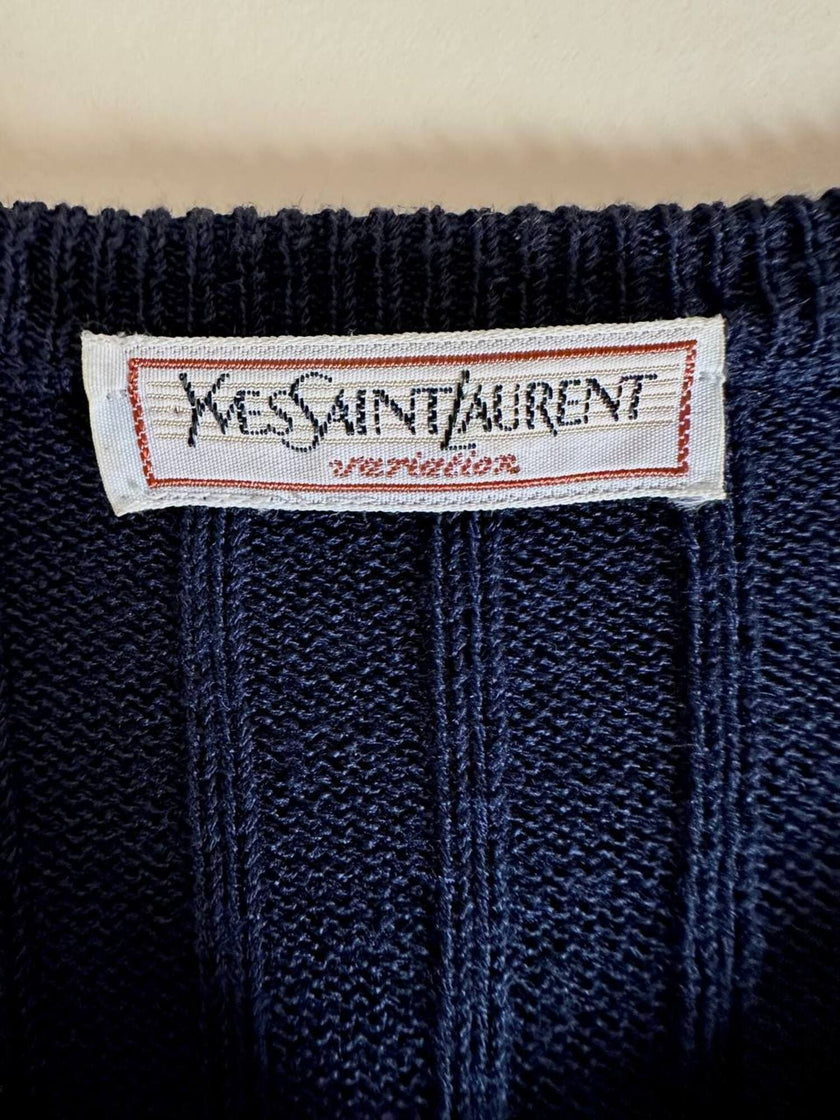 Cardigan Yves Saint Laurent blu navy con bottoni dorati a specchio