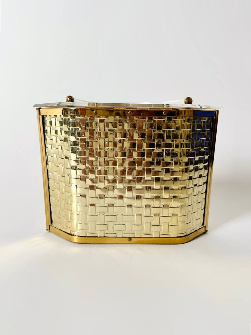Box Bag vintage in lucite e metallo dorato effetto intrecciato