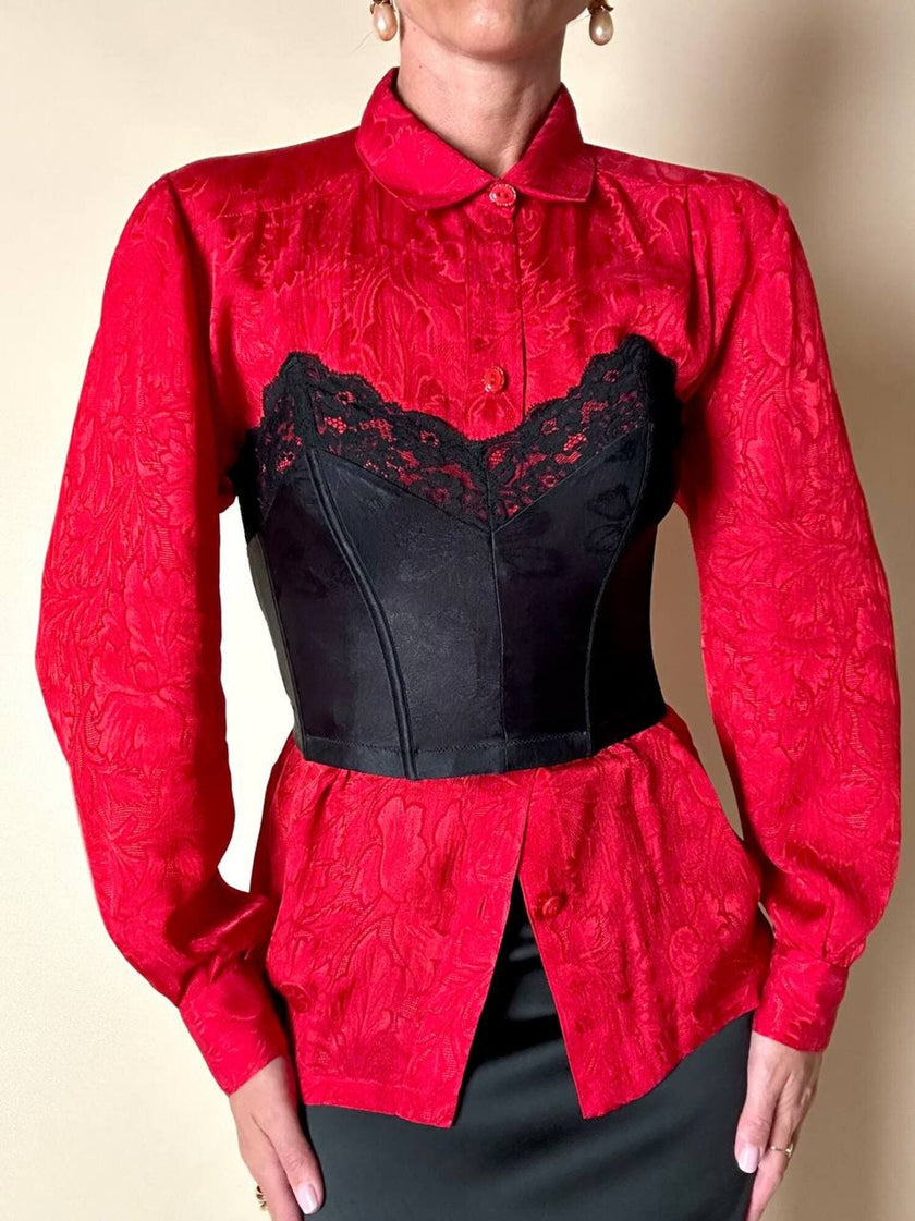Bustier nero in tessuto operato con dettaglio in pizzo “La Perla”
