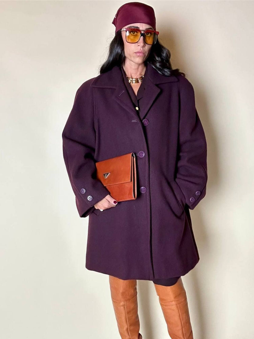 Cappottino oversize in lana color prugna Confezioni Adri