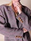 Blazer United Class Coll Colors Benetton in lana pied de poule beige e cioccolato con bottoni berlebeck
