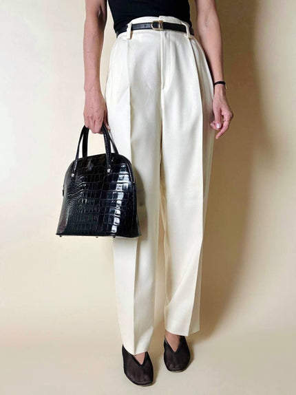 Pantalone vintage in lana e cachemire color panna Ellen Tracy