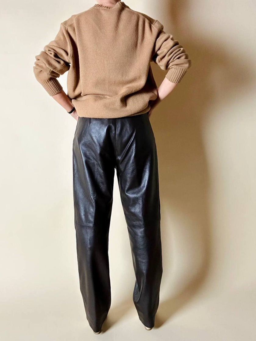 Pantalone vintage in pelle testa di moro