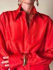 Camicia Yves Saint Laurent in pura seta rosso aragosta con pettorina