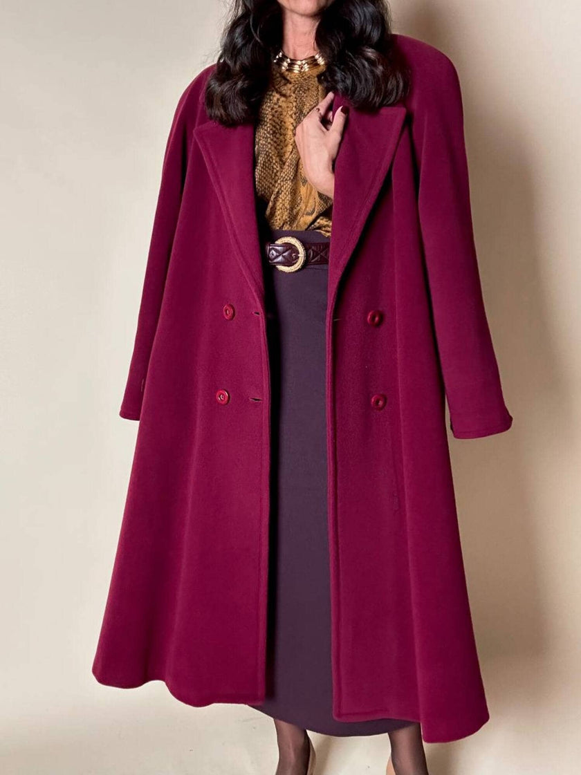 Cappotto doppiopetto oversize in lana rosso Borgogna Riflessi