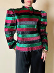 Blusa in lamé goffrato a righe orizzontali multicolor
