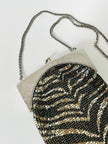 Borsa vintage Whiting & Davis in maglia metallica argento stampa zebra Made in U.S.A.