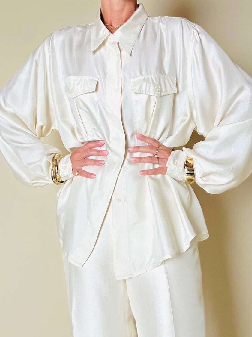 Camicia oversize in seta avorio “È Seta”