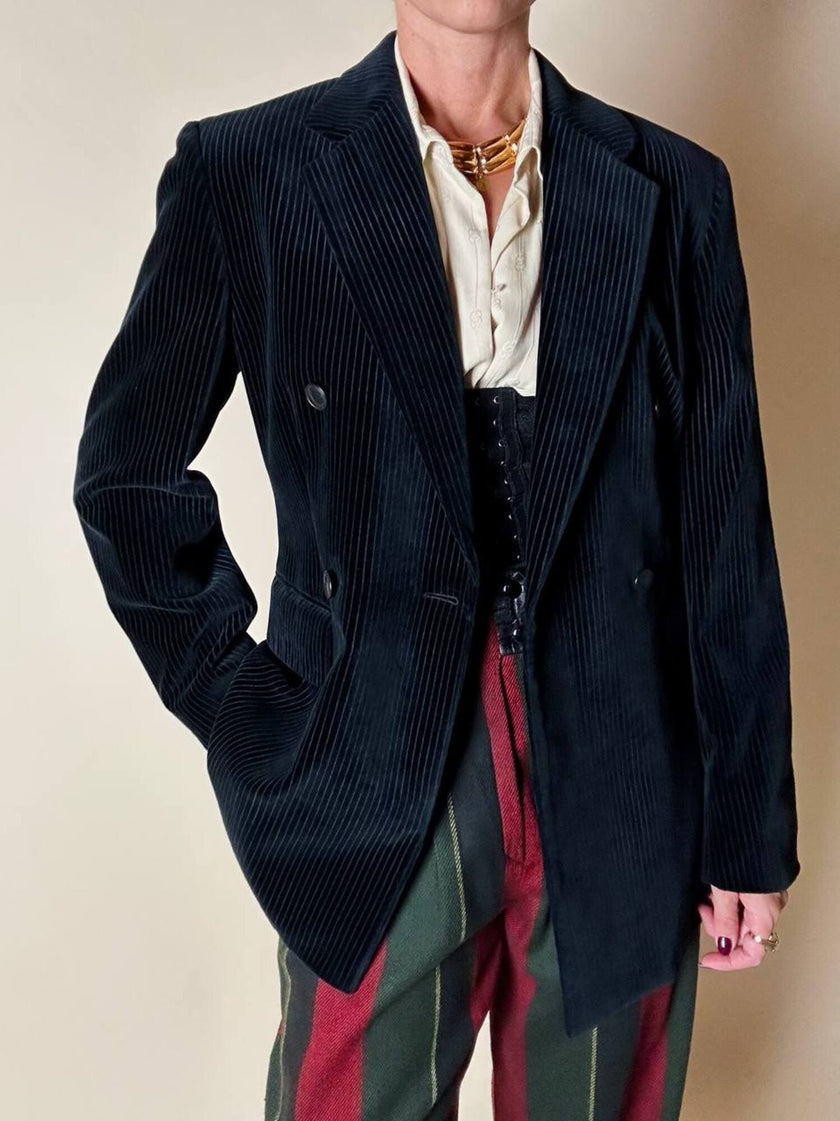 Blazer doppiopetto Antonio Fusco in velluto nero a coste